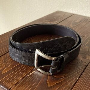 Black Stamped Leather Belt Men’s 38 Closet Staple Silver Buckle Minimalist USA